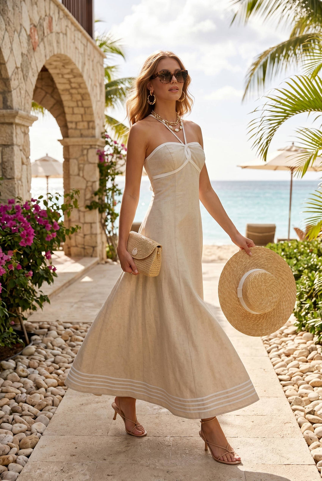 Sand Rope-trim Maxi dress