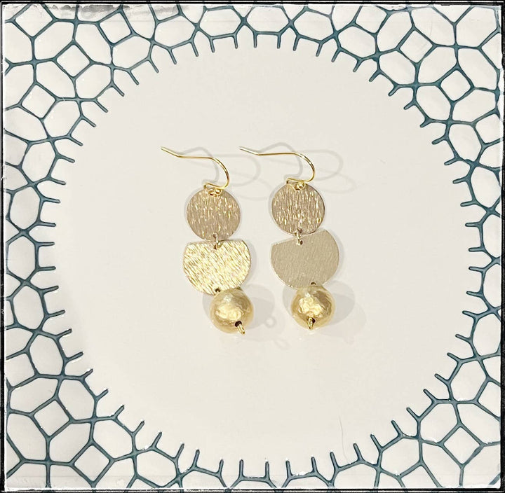 Brass Cut Out Circle Connector Dangle Statement Earring Gold