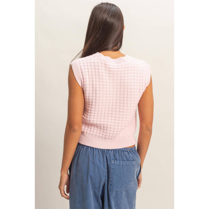 Red Textured Sleeveless Knit Top