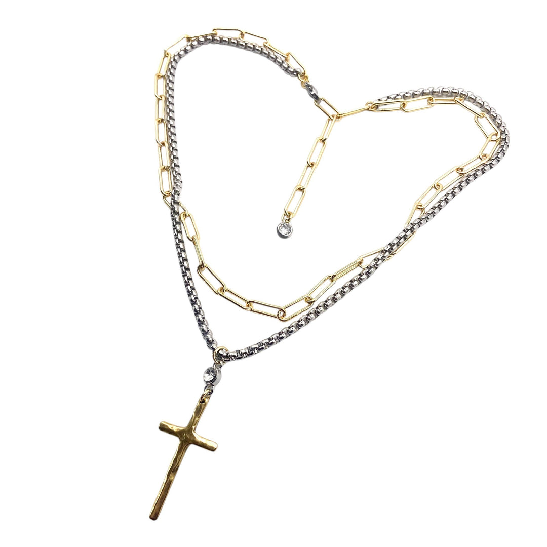 Silver Cross Layered Necklace