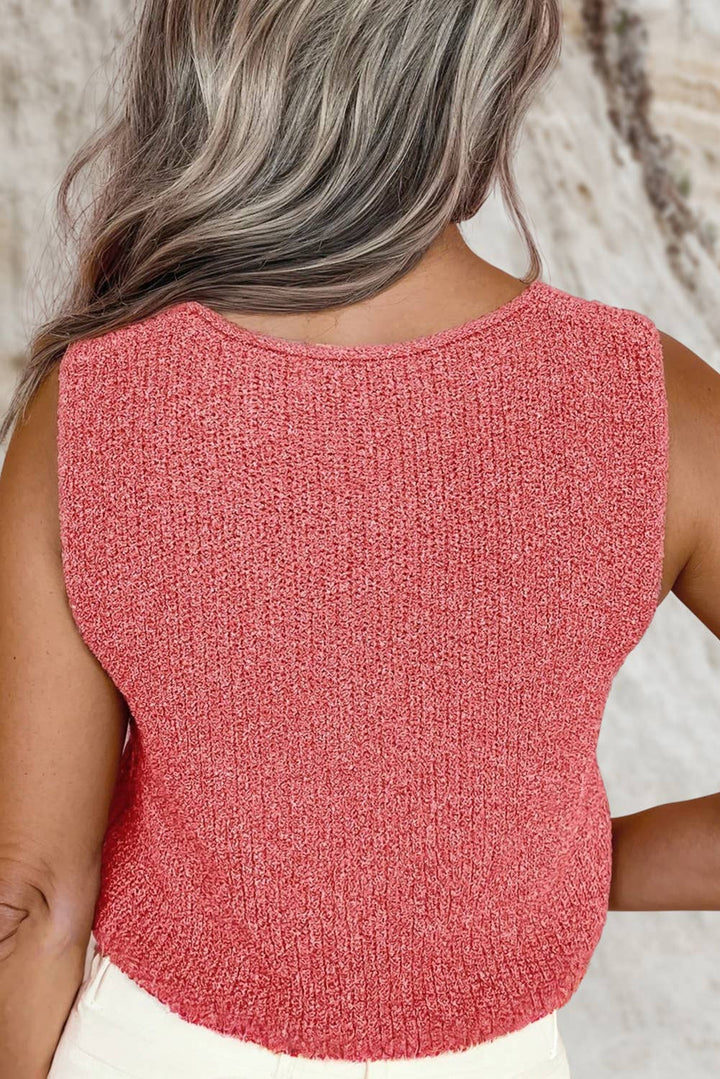 Pink Lace-Up Front V Neck Sweater Vest
