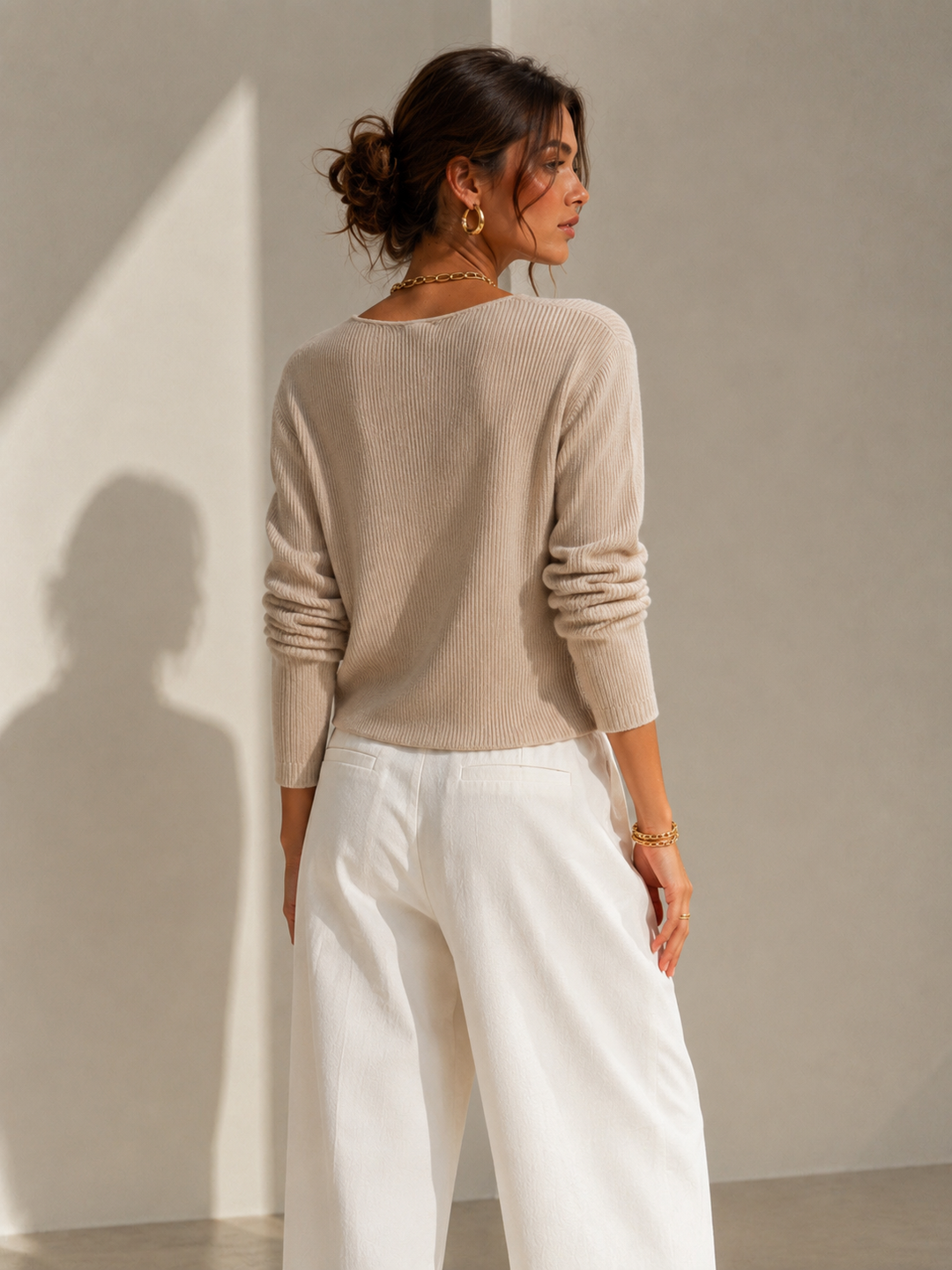 Brown Slim Fit Ribbed Sweater