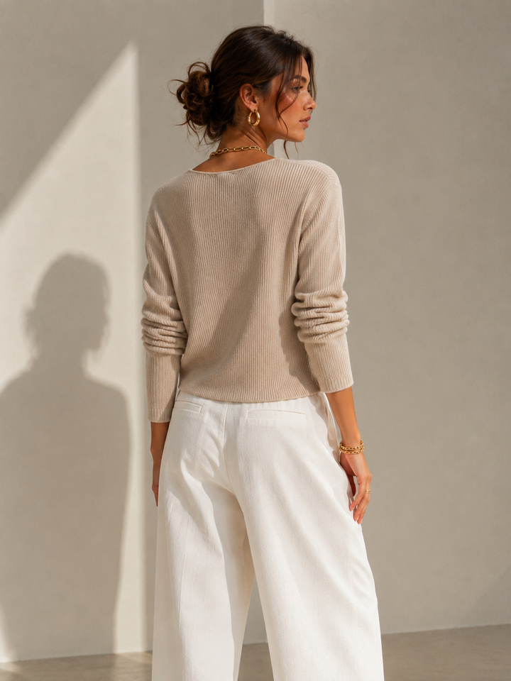 Brown Slim Fit Ribbed Sweater