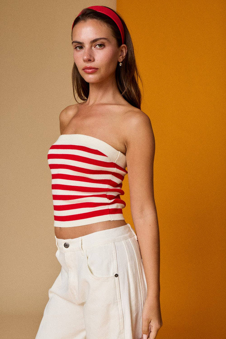 Red White  Striped Tube Top