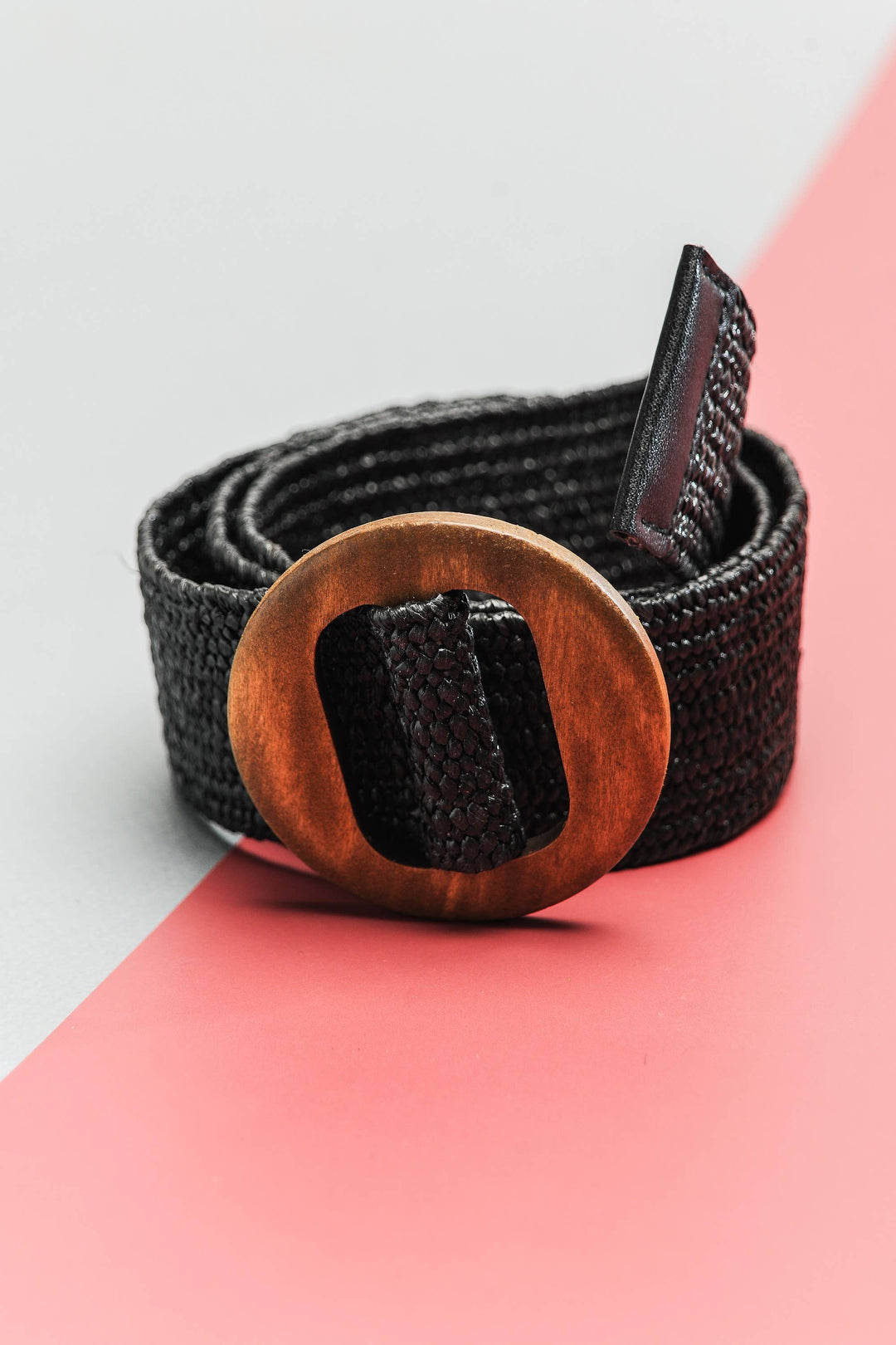 Stretch Rattan Belt with Wood Buckle