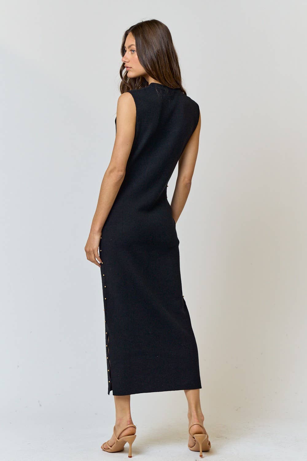 Black Sweater Maxi Dress w/ Stud Detail