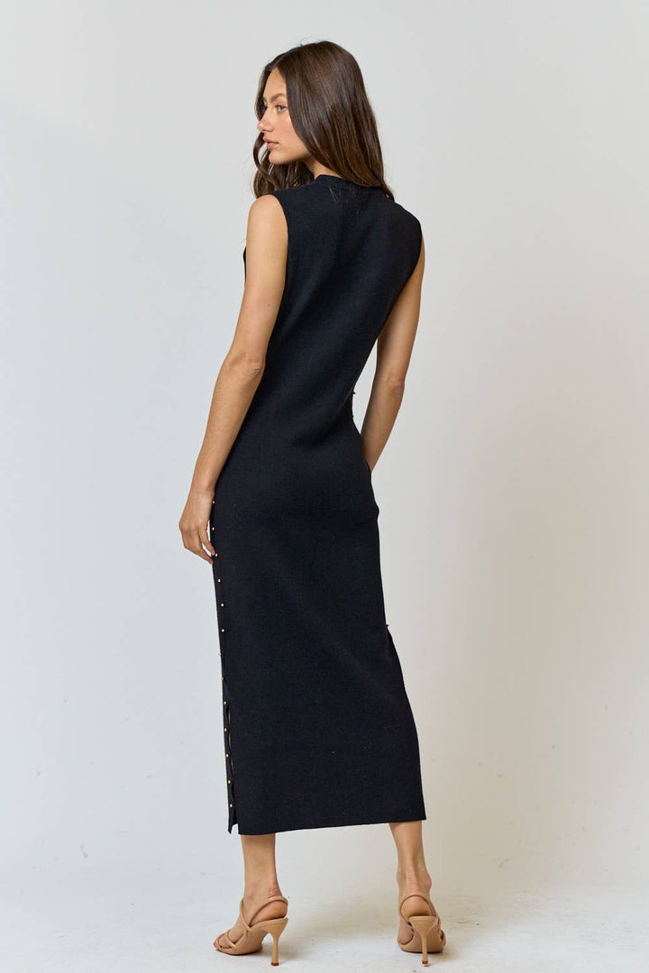 Black Sweater Maxi Dress w/ Stud Detail