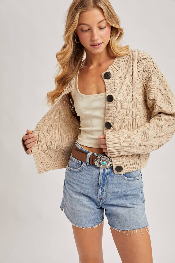 Button Front Cardigan Sand
