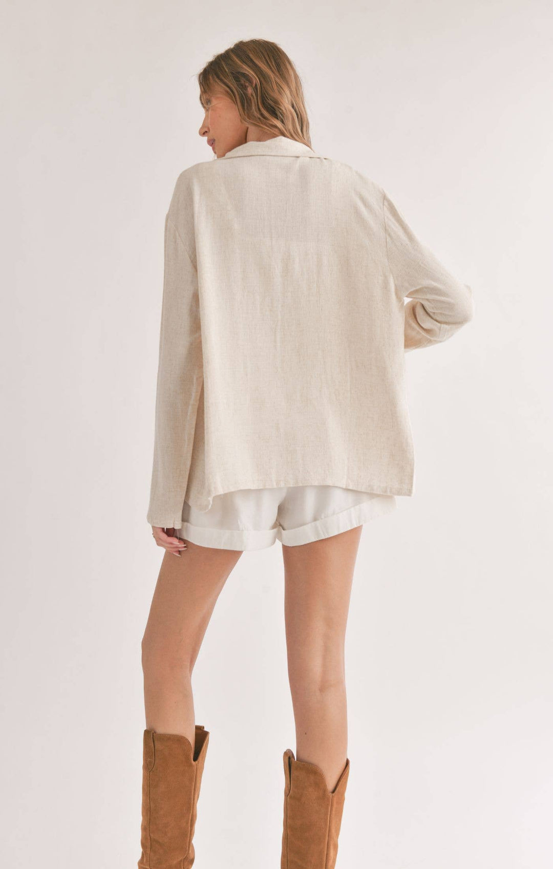 Linen Blend Jacket With Pockets: OATMEAL