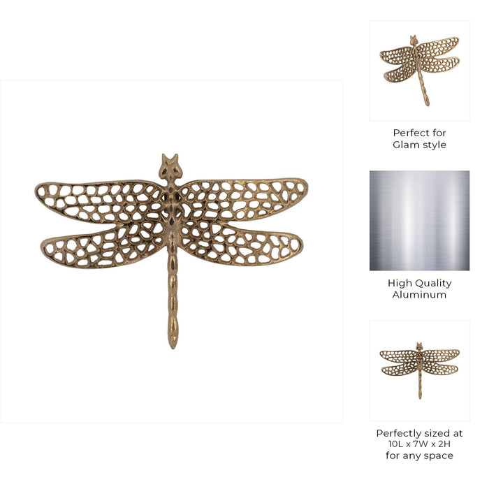 Gold 10 in. Metal Novelty Dragonfly
