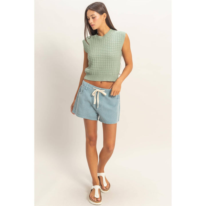 Red Textured Sleeveless Knit Top