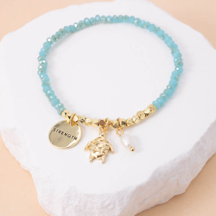 Turtle and Strength Stretch Charm Bracelet