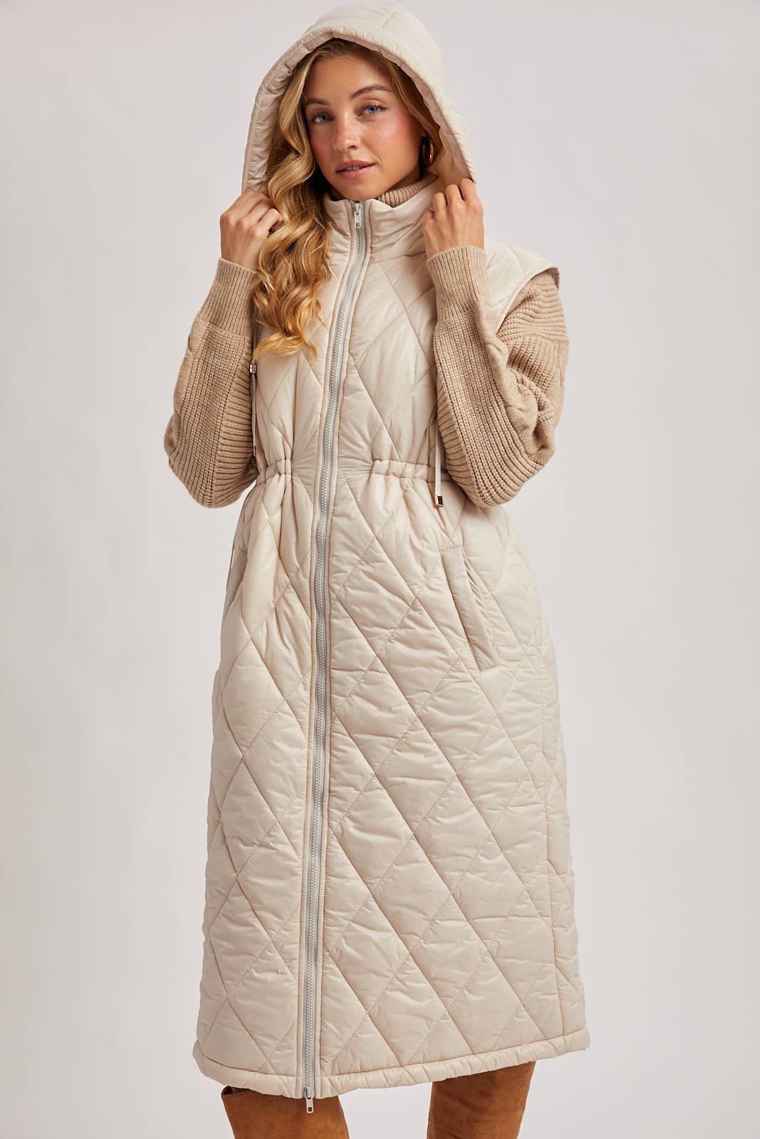 Quilt Puffer Long Hooded Vest