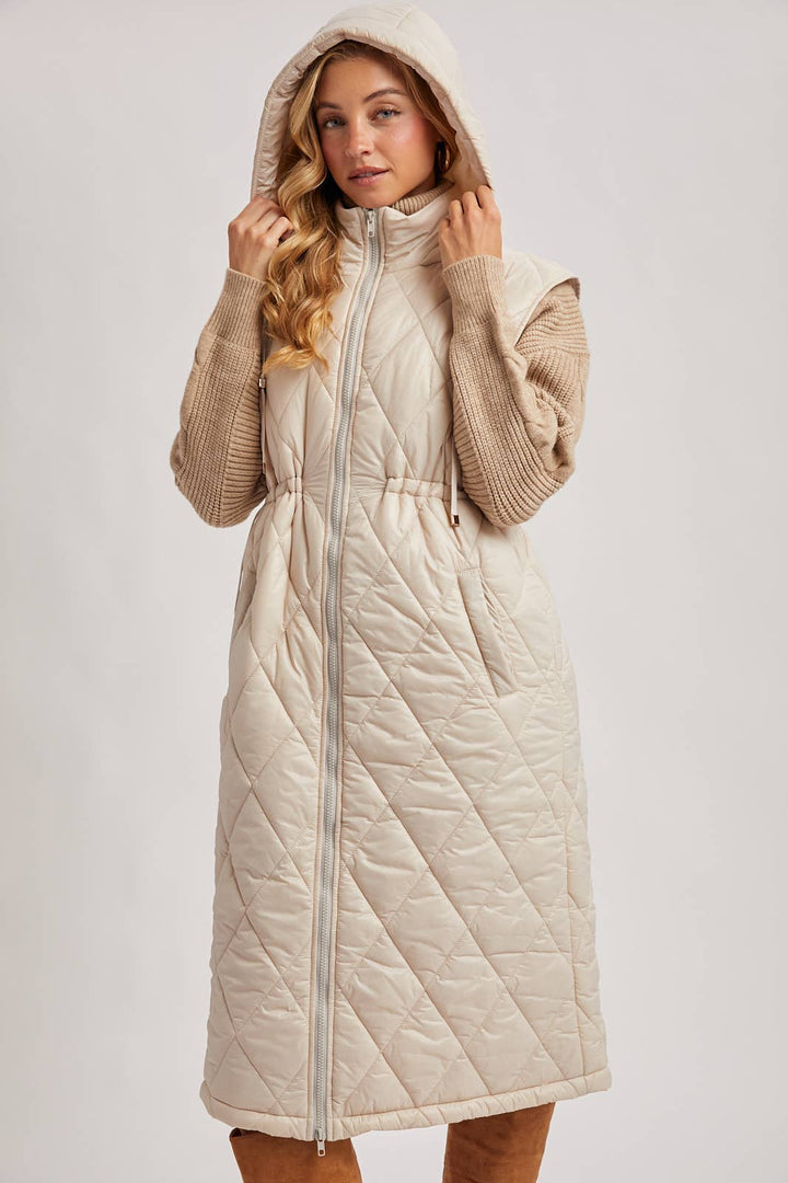 Quilt Puffer Long Hooded Vest