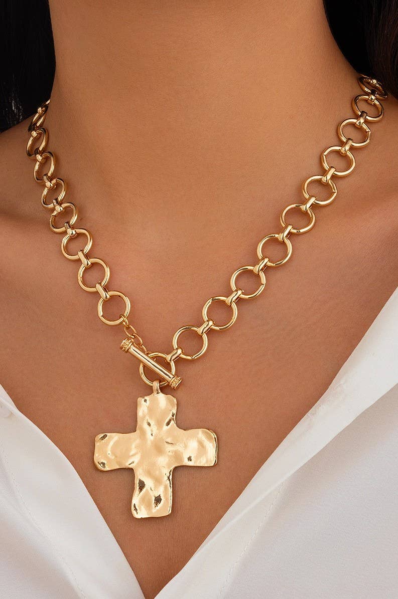 Gold Hammered Cross Necklace