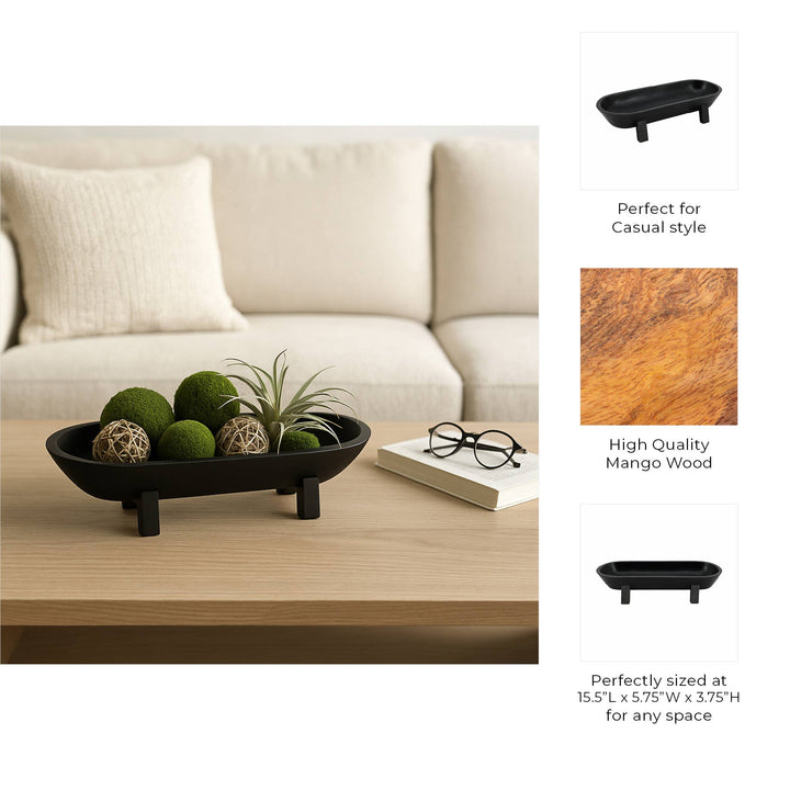 Black Wood Footed Oval Design Bowl