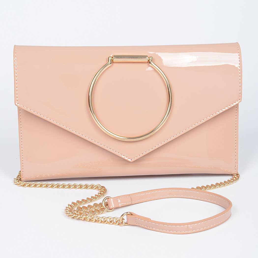 Enamel Faux Leather Metal Handle Flap Clutch