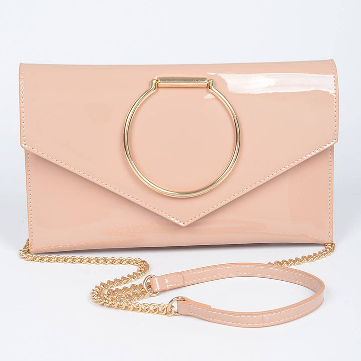 Enamel Faux Leather Metal Handle Flap Clutch