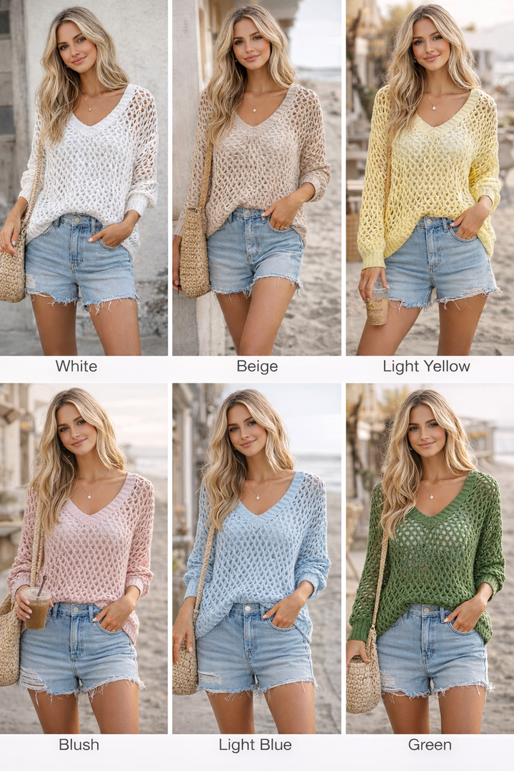 Tan Lightweight Open-Knit Pullover