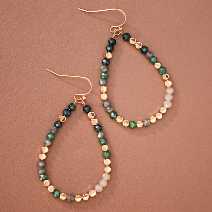 Green &amp; Gray Crystal Beaded Teardrop Earrings