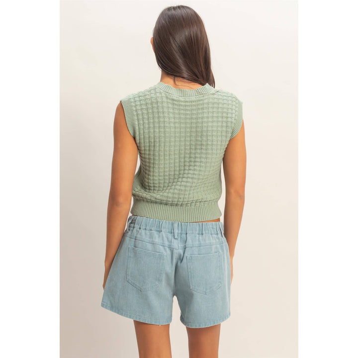 Red Textured Sleeveless Knit Top