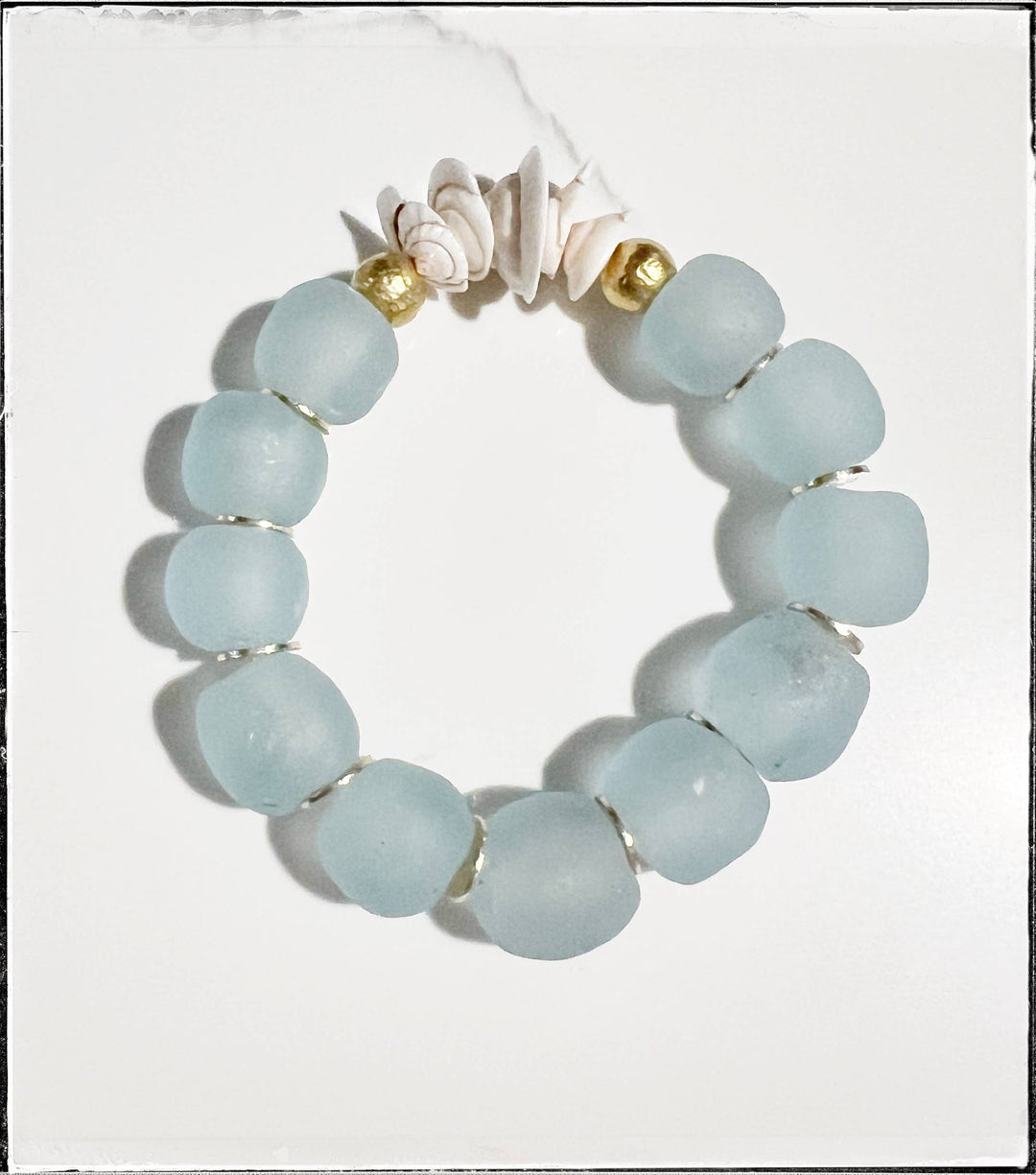Natural Shell &amp; Recycled Glass Bead Stretch Bracelet
