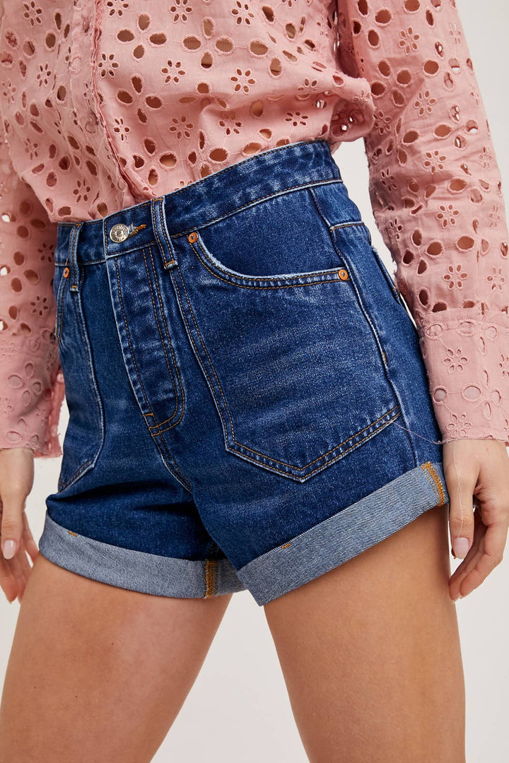 High Waisted Rolled Hem Denim Shorts-SALE PRICE