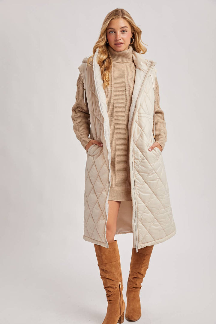 Quilt Puffer Long Hooded Vest