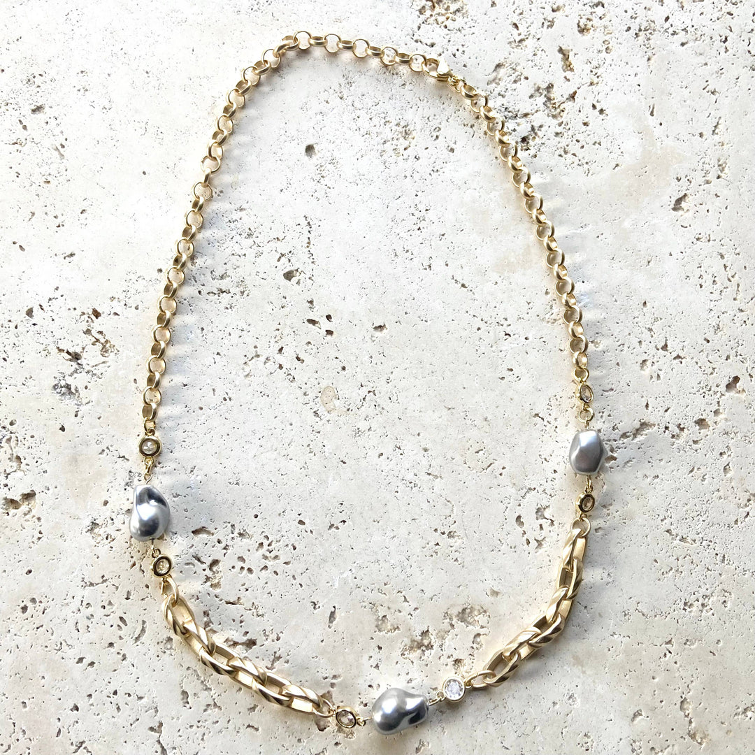 Modern vintage gray porcelain necklace