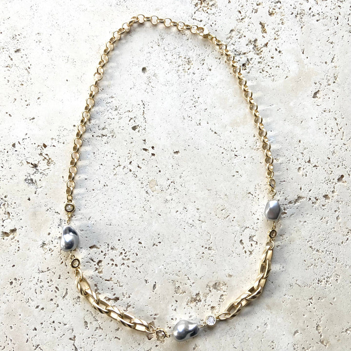 Modern vintage gray porcelain necklace