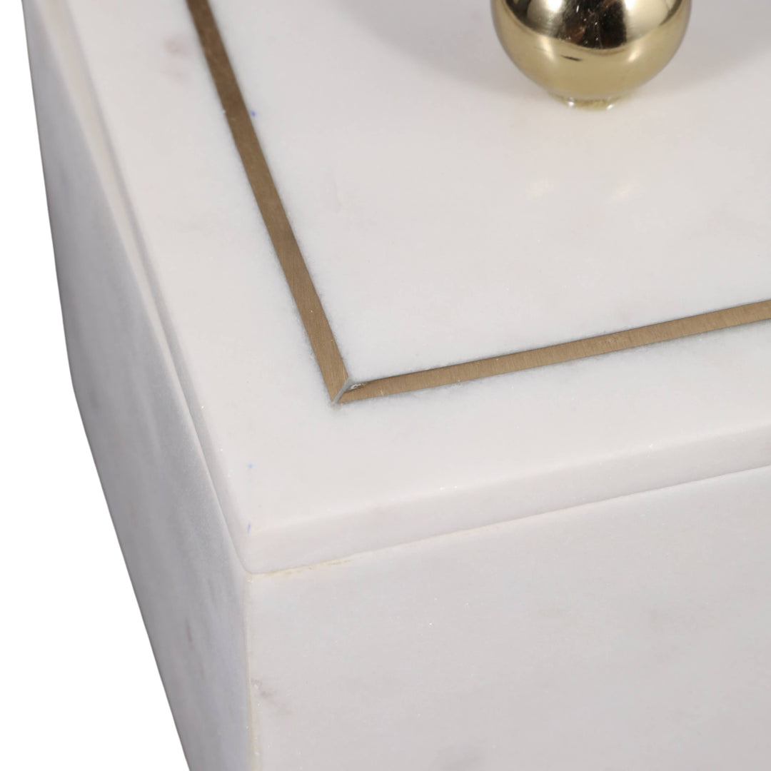 White Marble Modern 5" Storage Box with Removable Lid