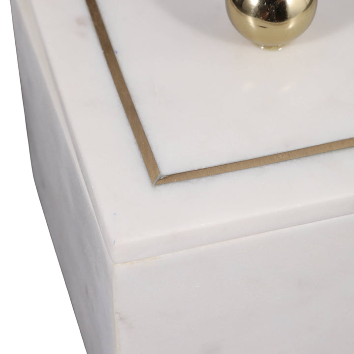 White Marble Modern 5" Storage Box with Removable Lid