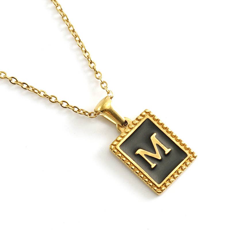 Black Initials 18K Gold Plated Pendant Necklace
