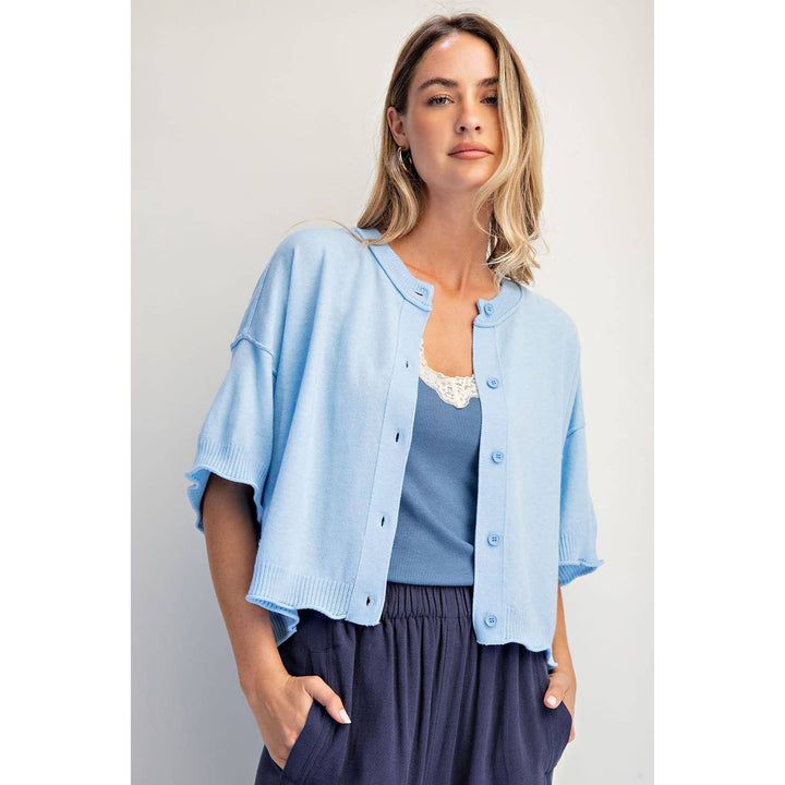Light blue Crew neck cardigan