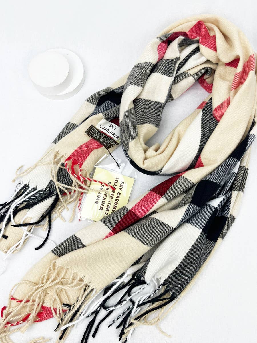 Plaid Cashmere Scarf With Tassel