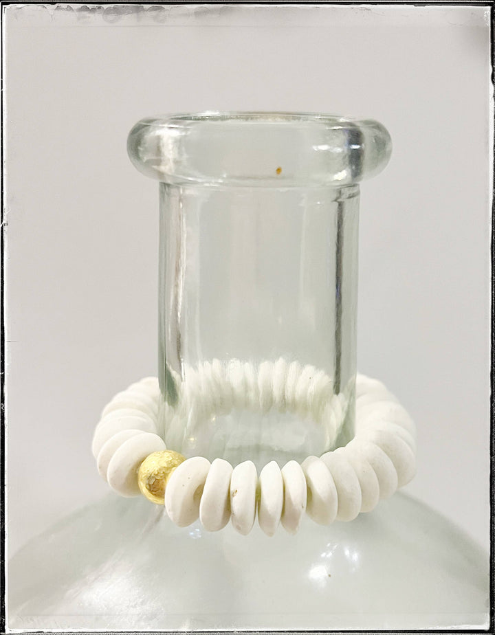 White Ashanti Glass Bead Stretch Bracelet