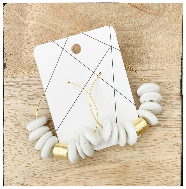 White Glass Bead Hoop Earrings