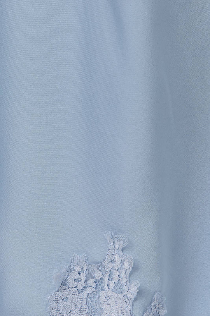 Sky Blue L ace Applique Satin Midi Skirt