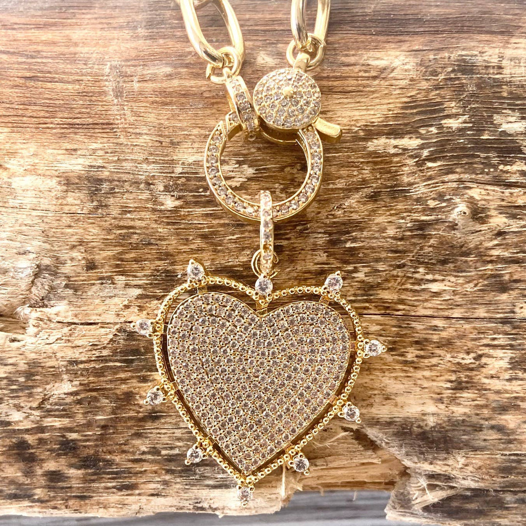 Gold sparkly heart statement necklace