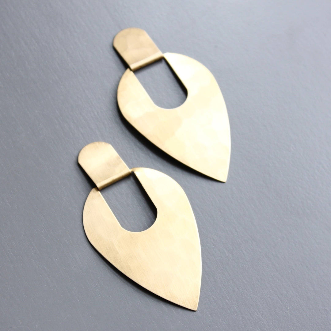 Geometric hammered brass post earrings