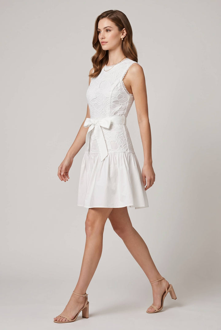 Floral Lace Mini Dress With Belt Strap