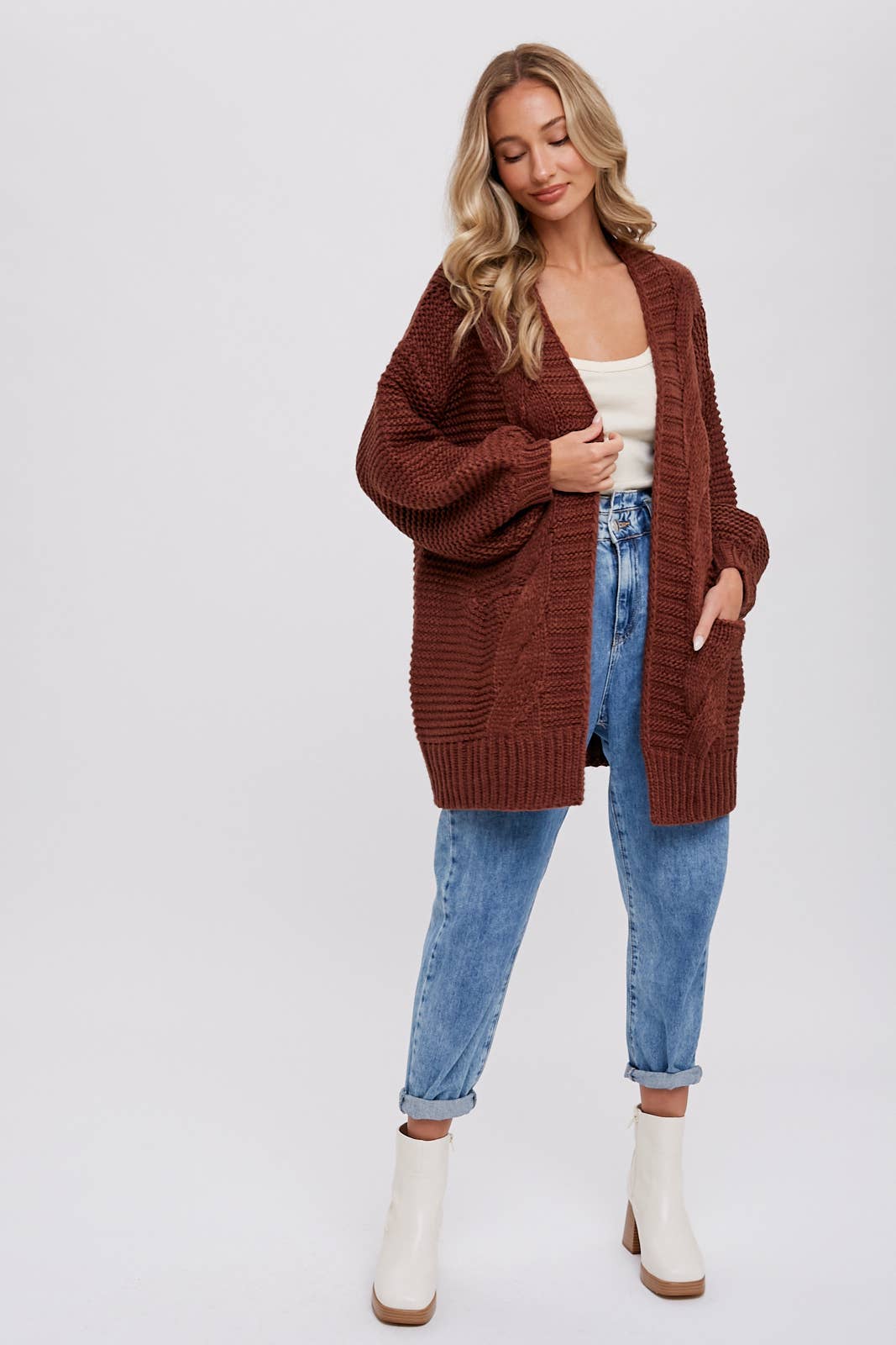 Chunky Cable knit Cardigan-Chocolate