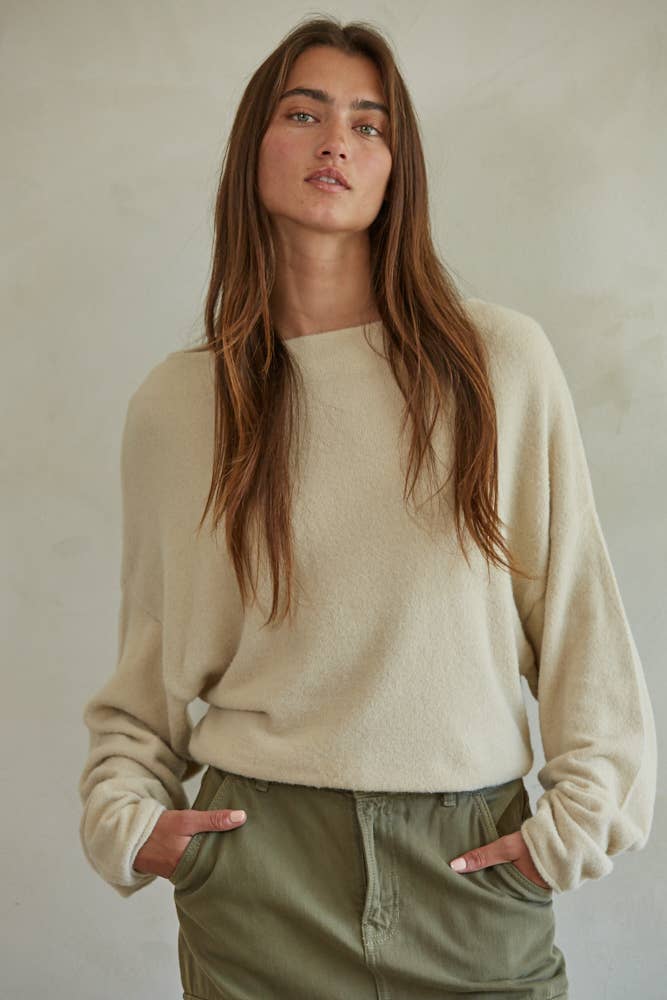 Pink Sweater Boat Neck Off Shoulder Top