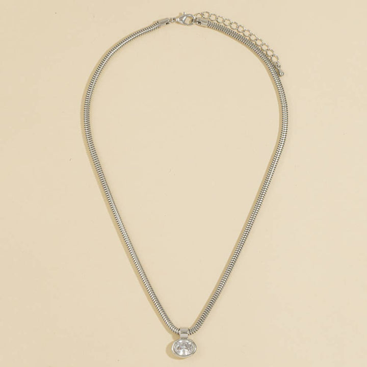 Oval Bezel Cz Snake Chain Necklace