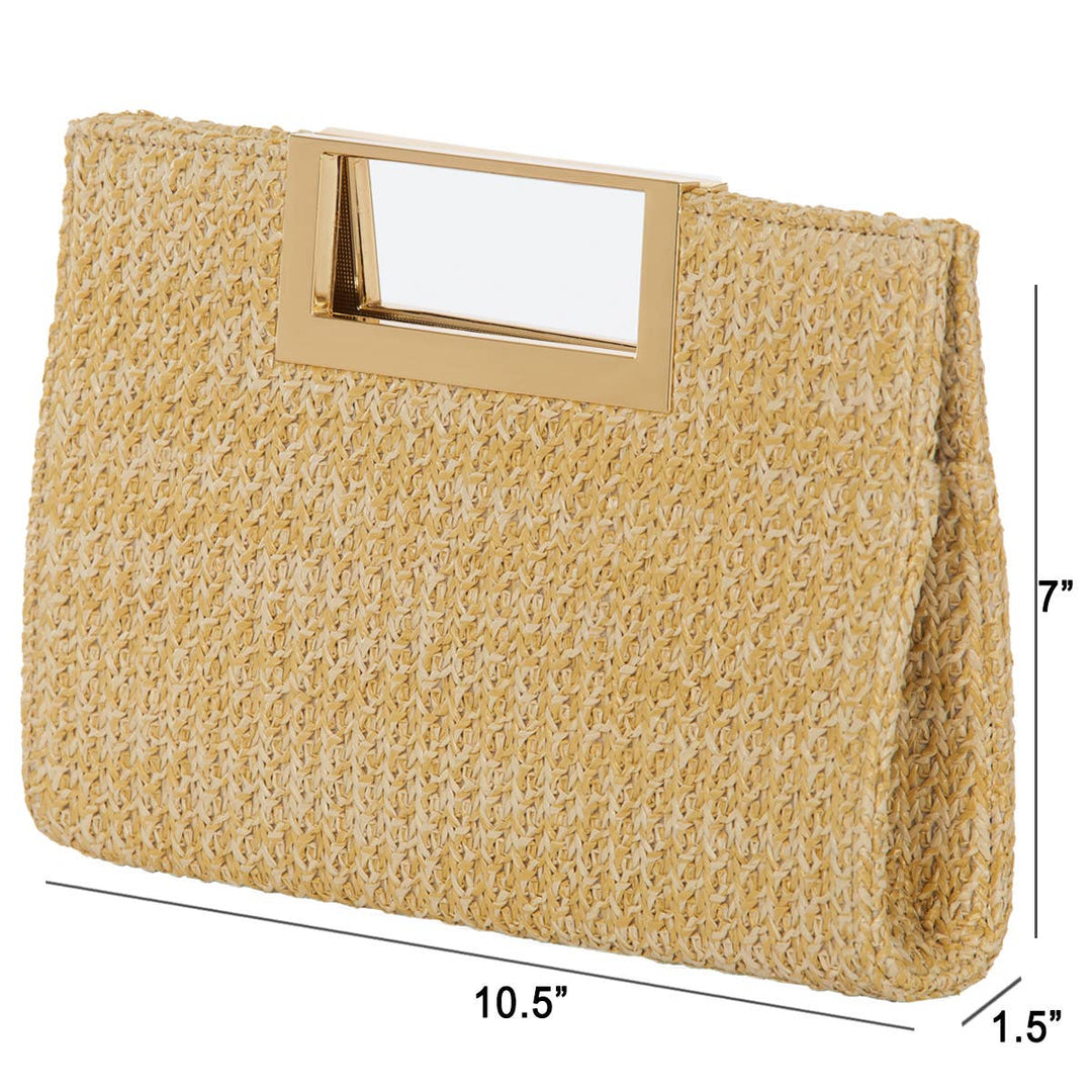 Tan Top Handle Straw Clutch