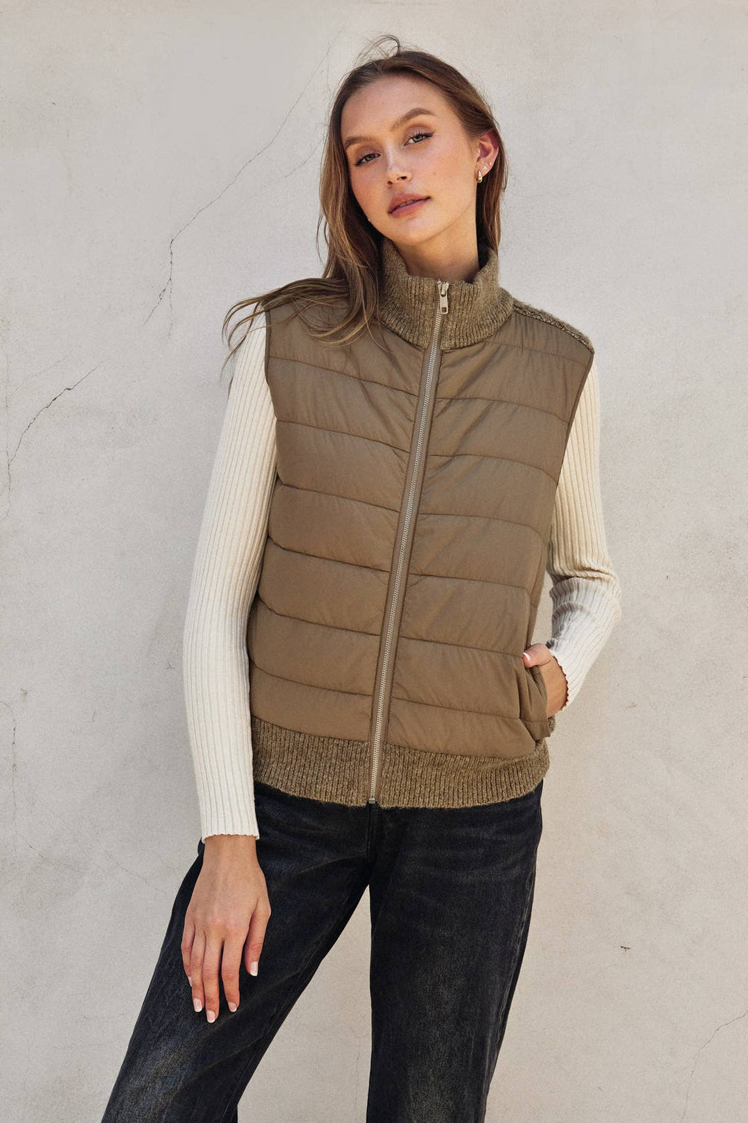 Sherpa and Puff Contrast Vest