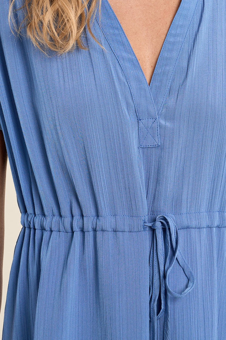 Blue Short Sleeve Dress-Tie Front