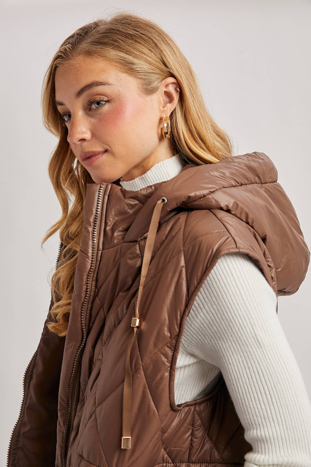 Quilt Puffer Long Hooded Vest