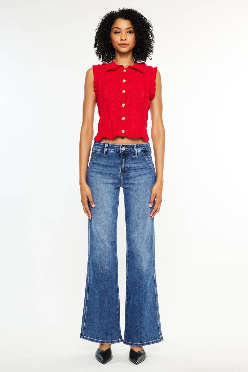 Petite Mid Rise Wide Flare Jeans KanCan