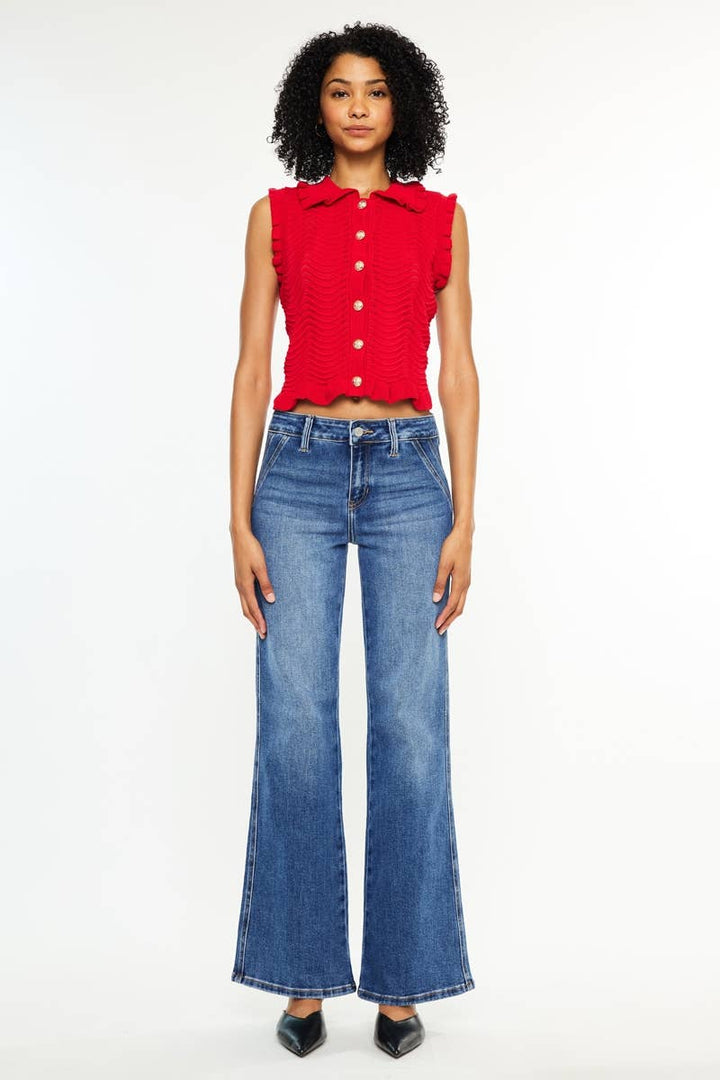 Petite Mid Rise Wide Flare Jeans KanCan